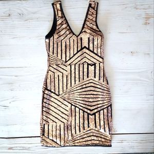 V-neck gold glitter mini dress